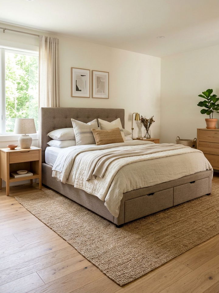 Neutral Tone Storage Bed - 30 bedroom ottoman bed ideas