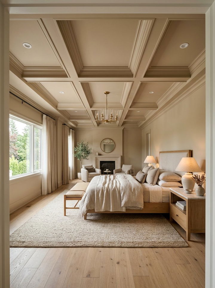 Neutral Toned Coffered Ceiling Bedroom - 30 bedroom coffered ceiling designs