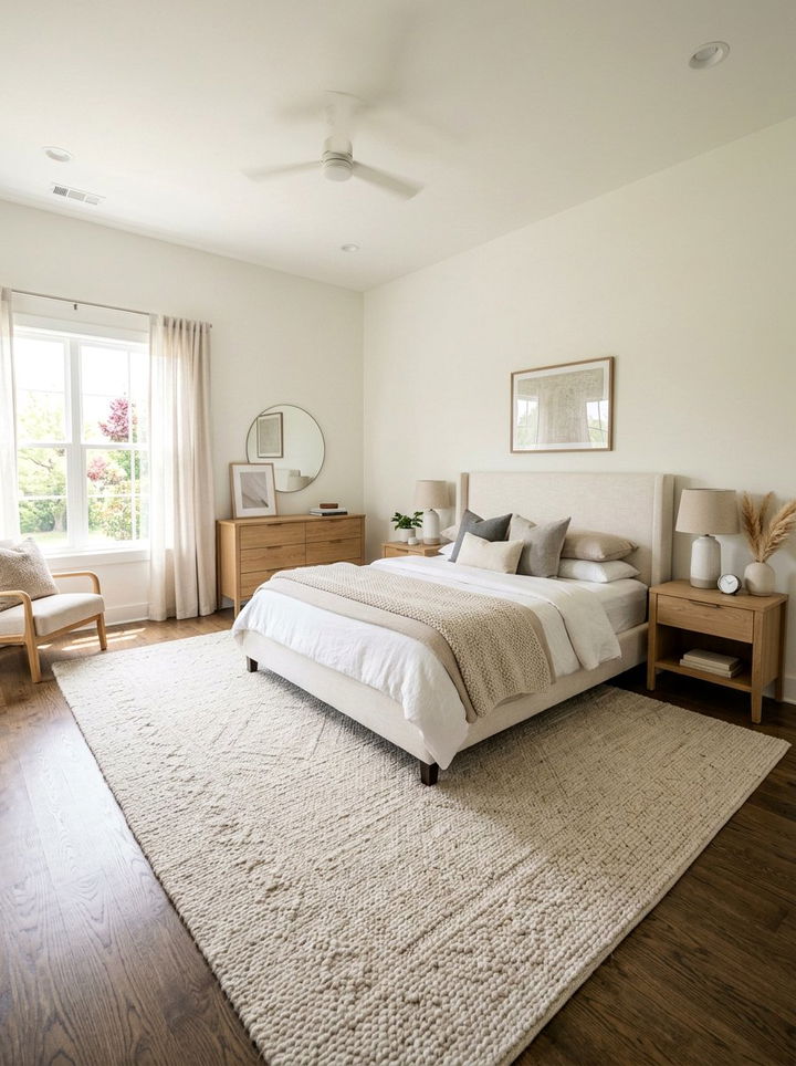 Neutral Wool Area Rug - 30 bedroom rug ideas