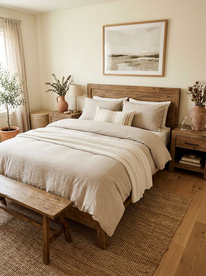 Neutral beige pinstripe bedding - 30 bedroom striped bedding ideas