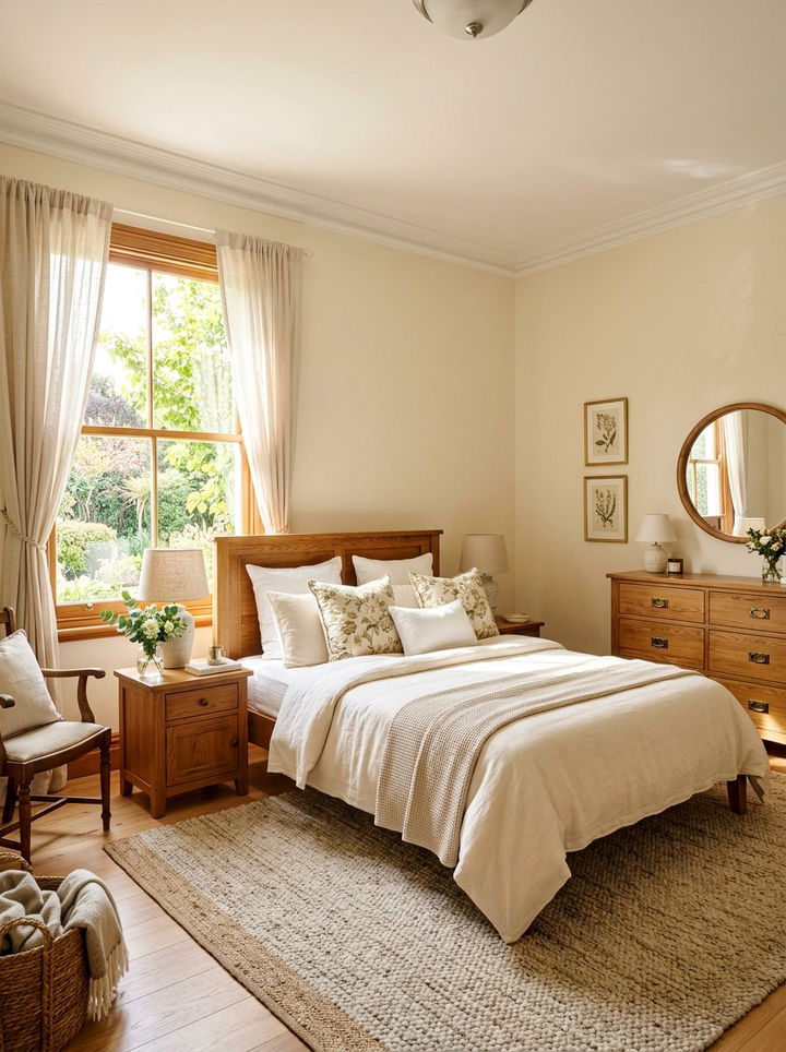 Neutral cream wall color - 30 cottage core bedroom ideas
