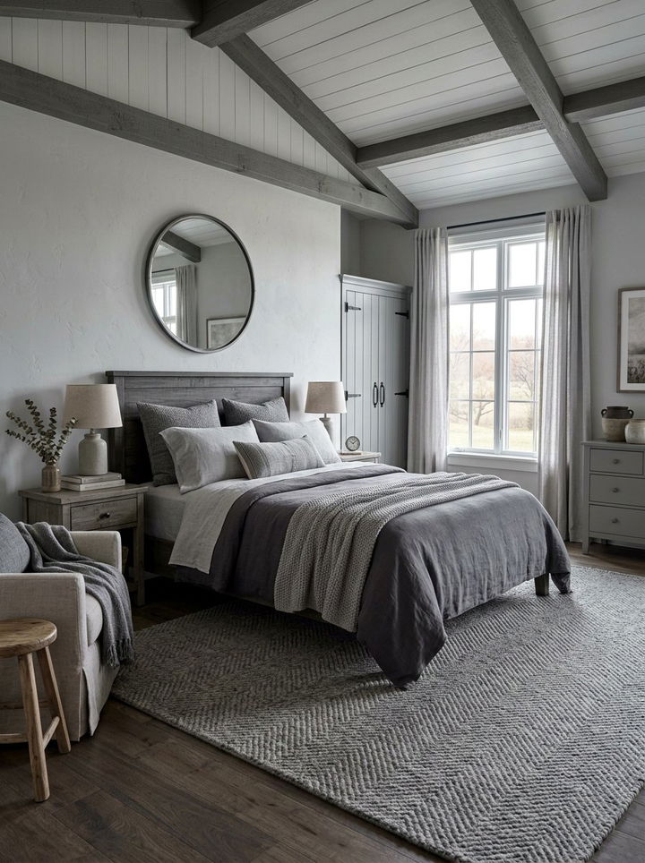 Neutral gray farmhouse bedroom - 30 farmhouse gray bedroom ideas