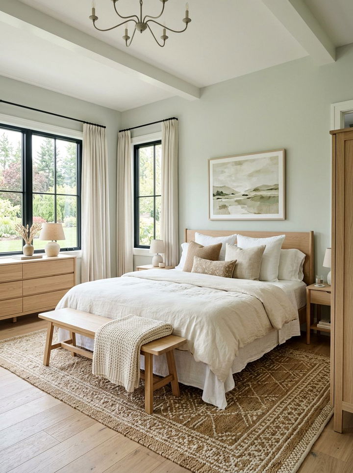 Neutral green farmhouse bedroom - 30 farmhouse green bedroom ideas