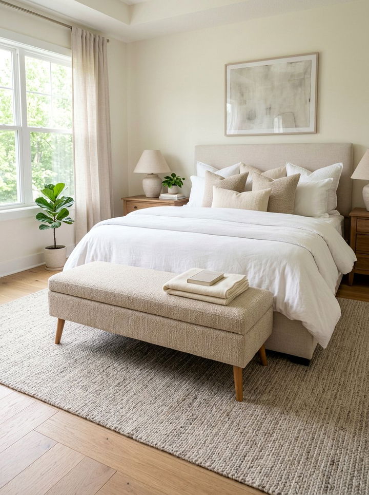 Neutral ottoman bench - 30 beige bedroom furniture ideas