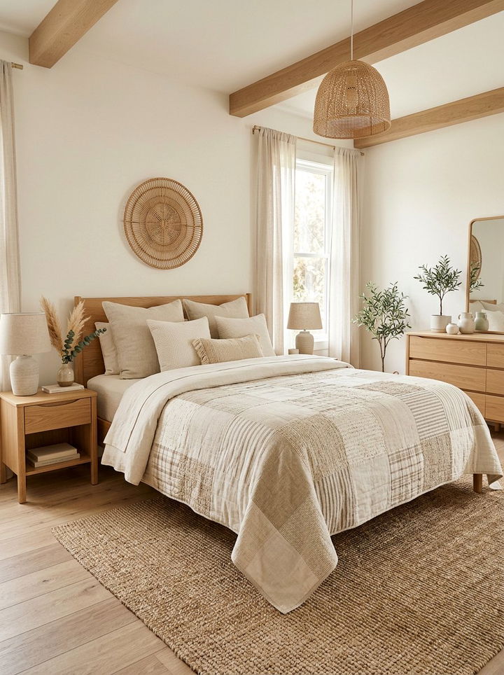 Neutral patchwork textures - 30 patchwork bedroom ideas