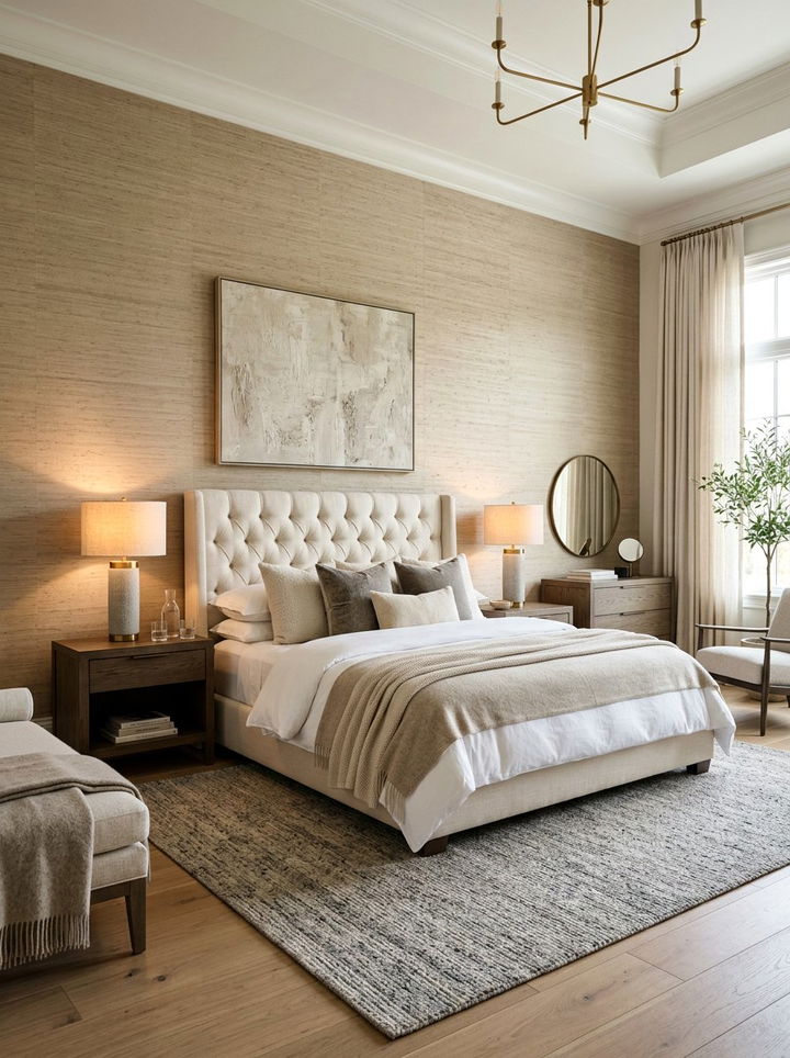Neutral textured grasscloth bedroom wallpaper - 30 bedroom wallpaper ideas