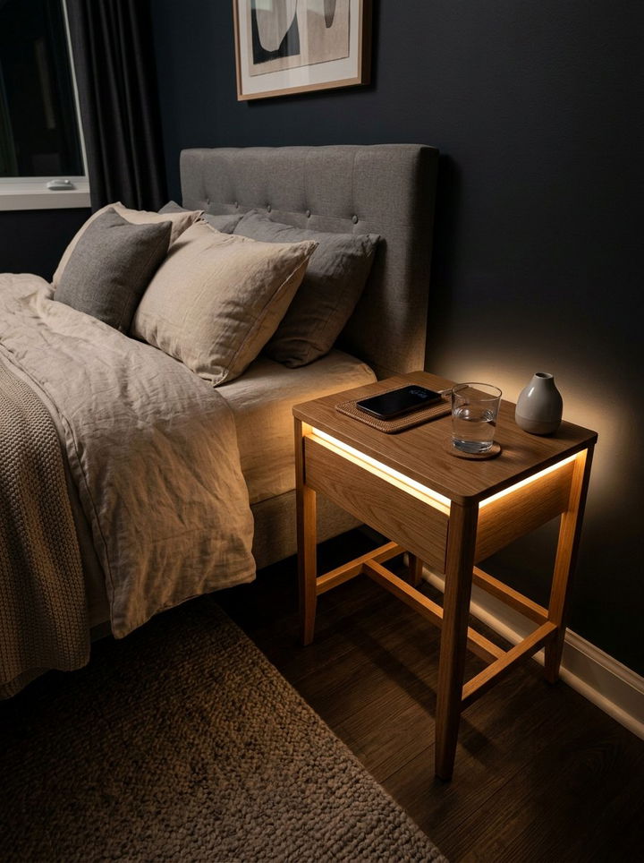 Nightstand LED Strip - 30 bedroom LED lighting ideas