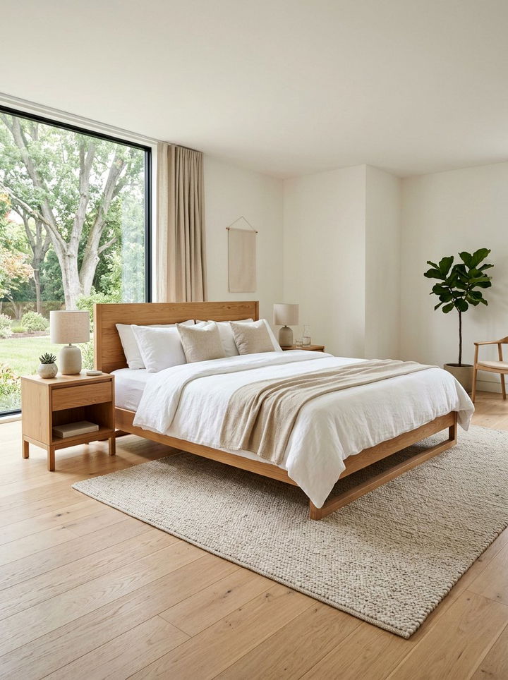 Oak Wood Platform Bed - 30 warm minimalist bedroom ideas