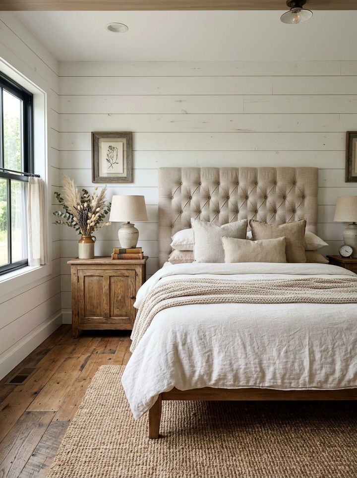 Oatmeal Fabric Tufted Headboard - 30 bedroom tufted headboards