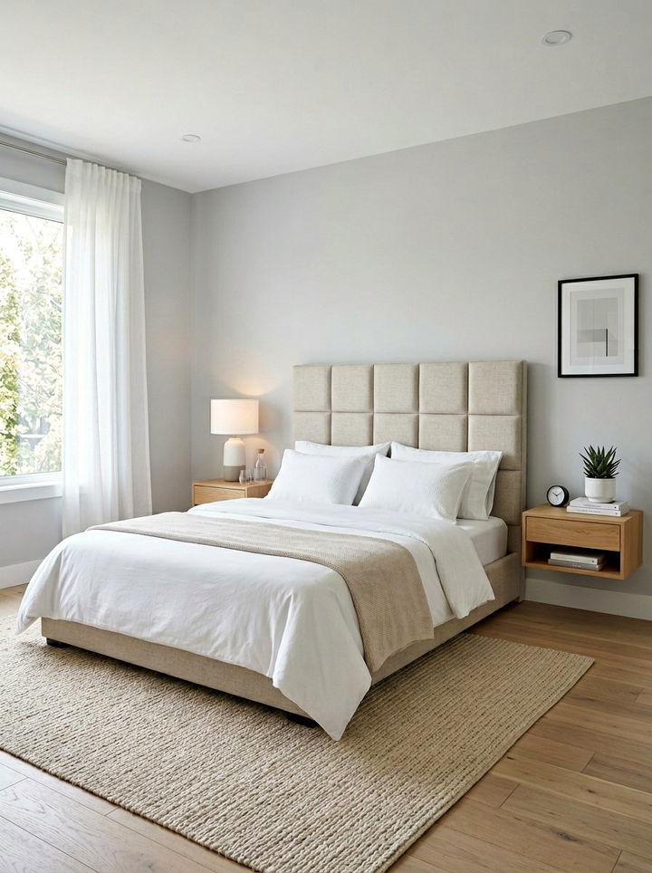 Oatmeal Linen Square Headboard - 30 bedroom linen headboards