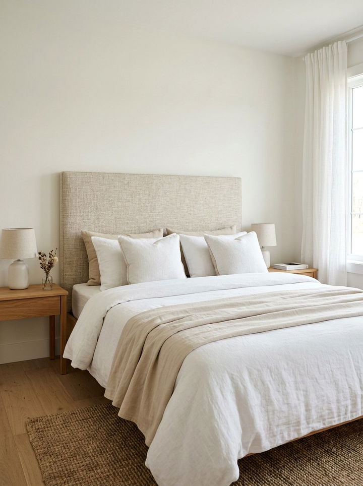 Oatmeal Woven Fabric Headboard - 30 bedroom upholstered headboards