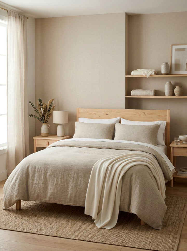 Oatmeal linen bedding set - 30 bedroom linen bedding ideas