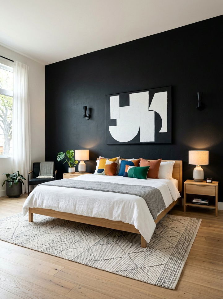 Obsidian Black Bedroom Wall - 30 dark bedroom accent wall ideas