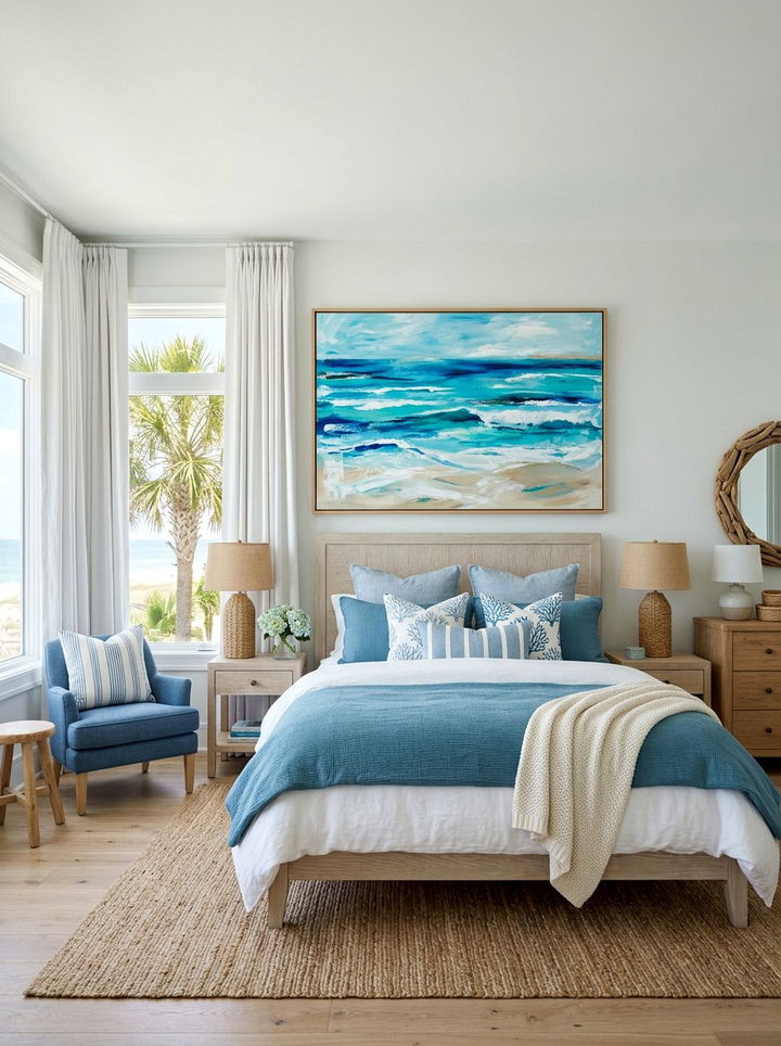 Ocean Blue Bedroom Artwork - 30 blue bedroom decor ideas