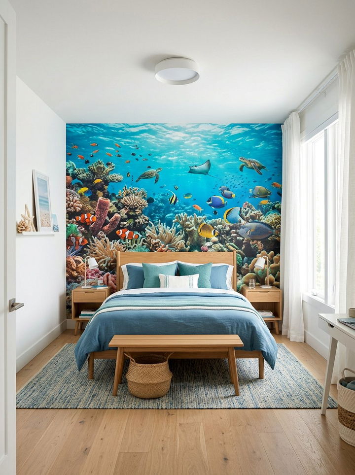 Ocean Floor Mural - 30 underwater bedroom ideas