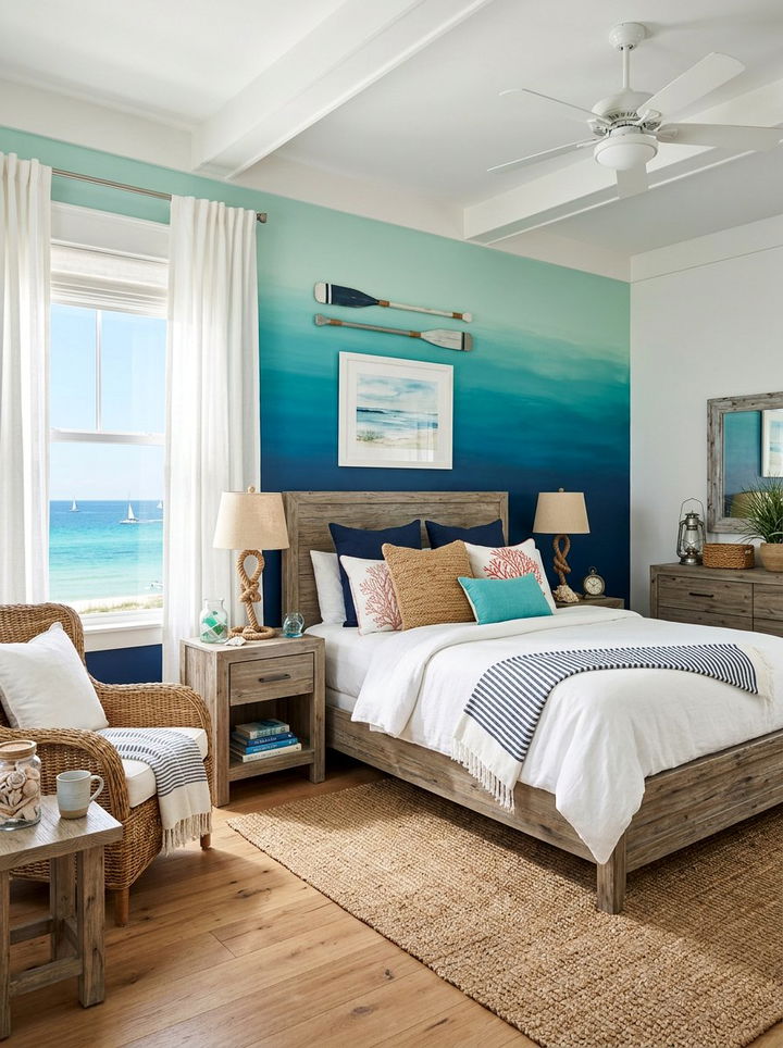 Ocean ombre wall bedroom - 30 bedroom ombre wall ideas