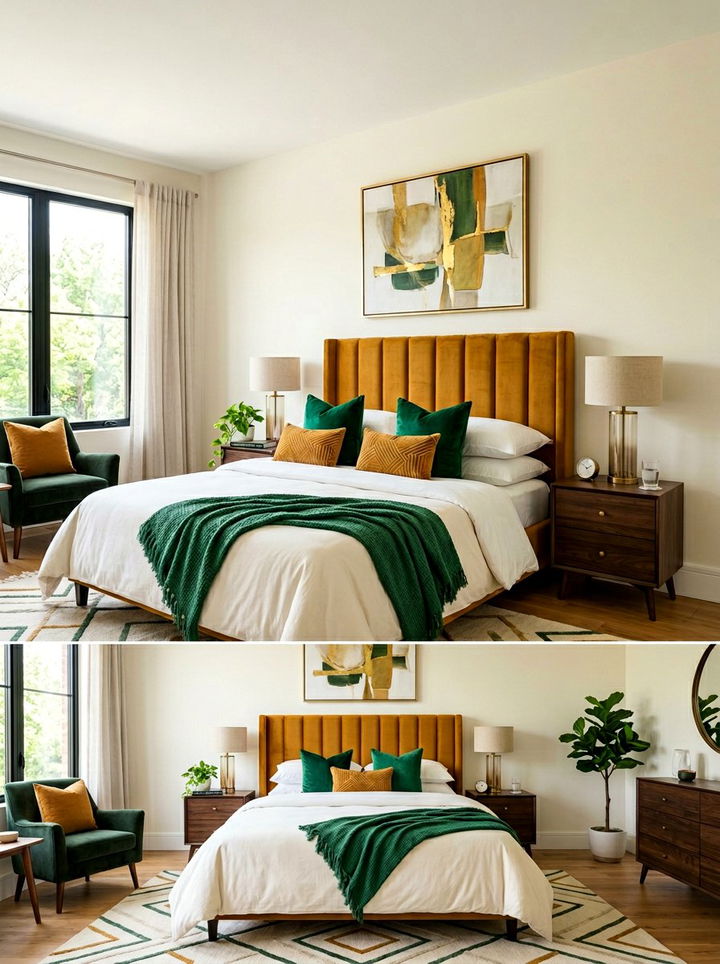 Ochre Velvet Modern Headboard - 30 bedroom velvet headboards