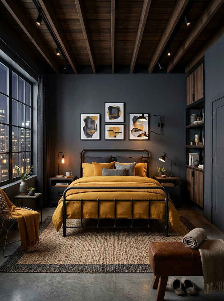 Ochre and Charcoal Bedroom - 30 bedroom color schemes