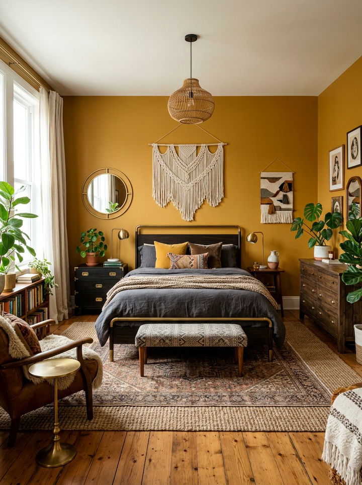 Ochre boho bedroom - 30 boho bedroom color ideas