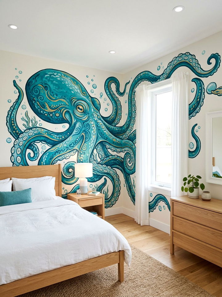Octopus Mural Art - 30 pirate bedroom ideas