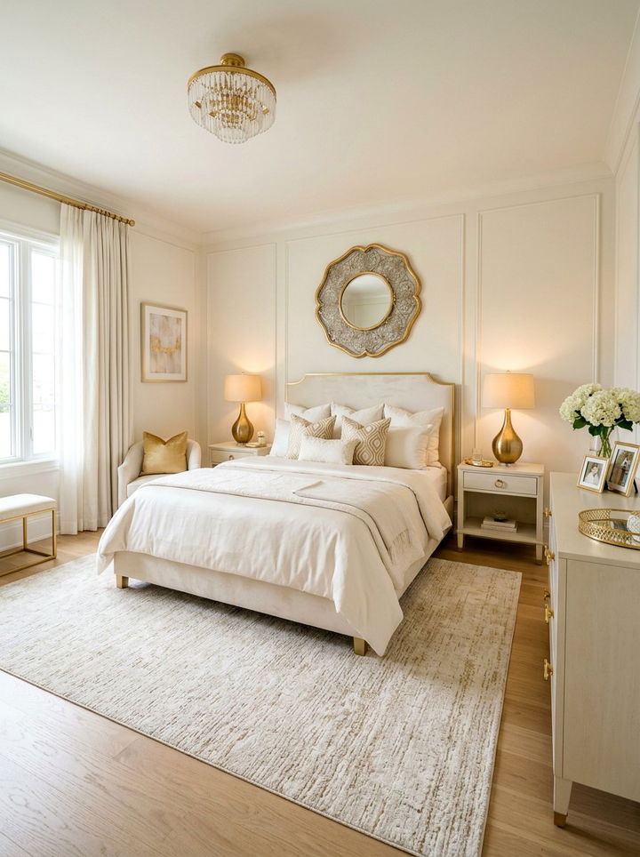 Off white bedroom with gold decor - 30 off-white bedroom ideas