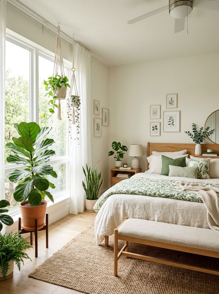Off white bedroom with green plants - 30 off-white bedroom ideas