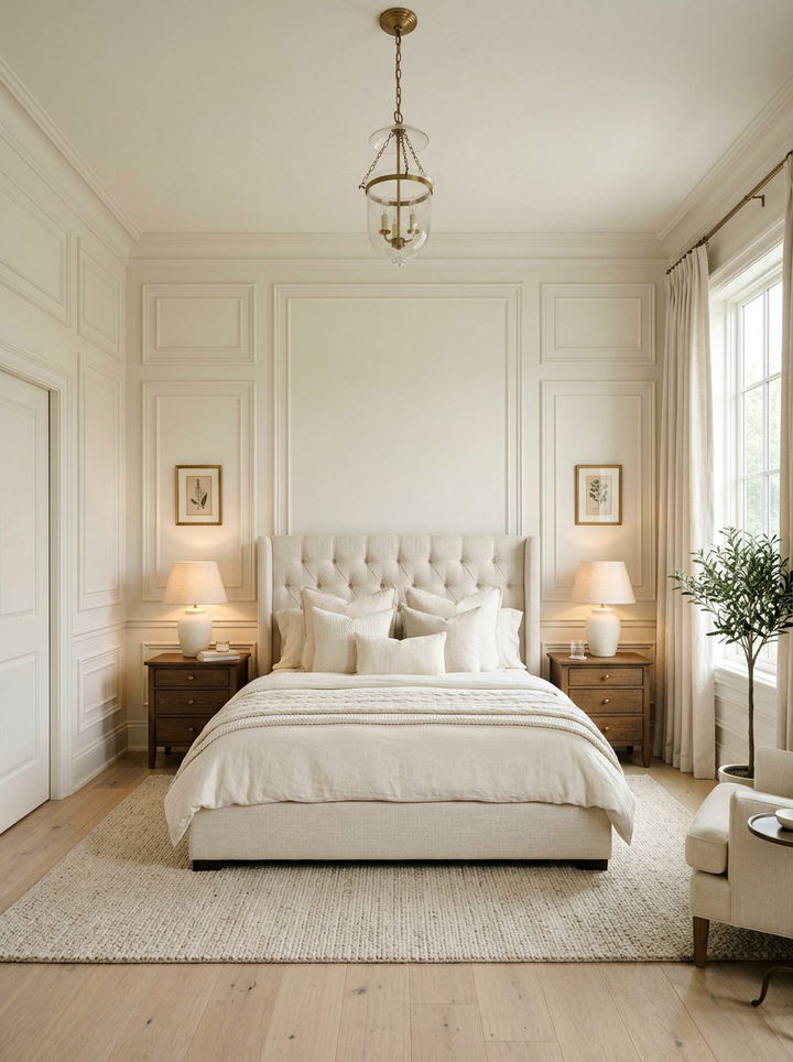 Off white bedroom with wall paneling - 30 off-white bedroom ideas