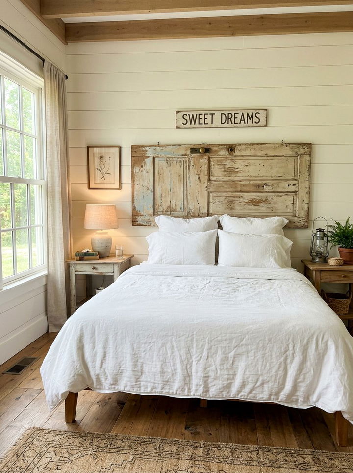 Old Door Headboard - 30 thrifted bedroom ideas