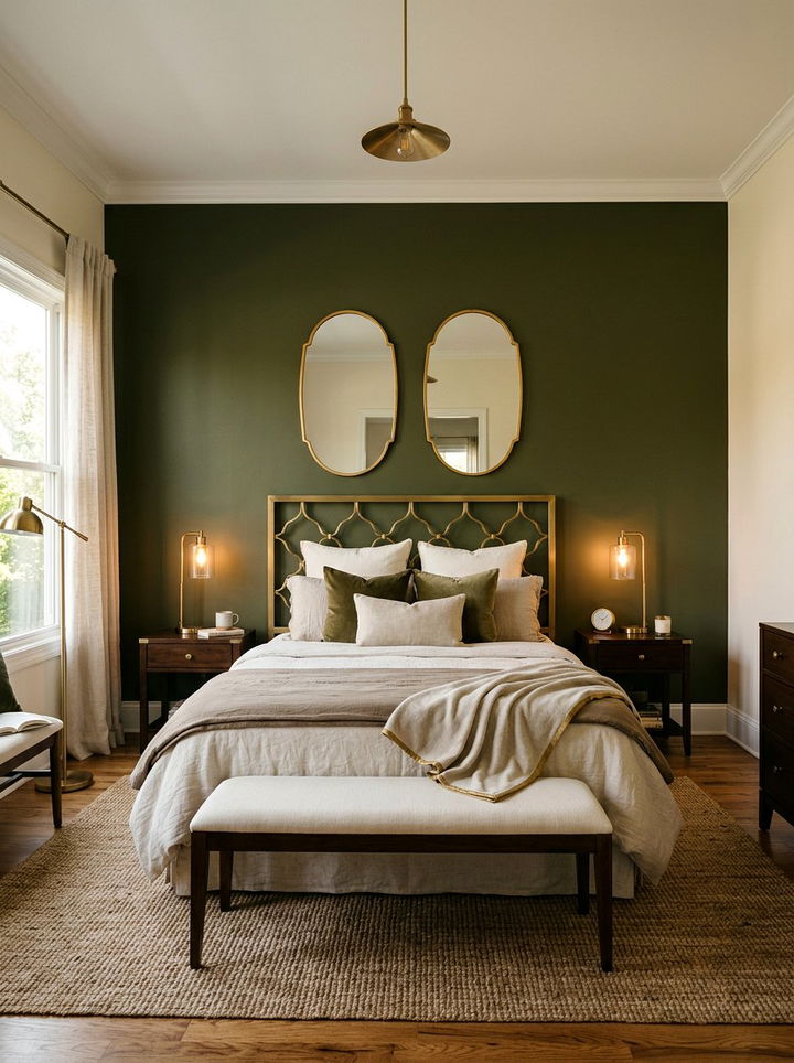 Olive Green Accent Wall - 30 light green bedroom ideas