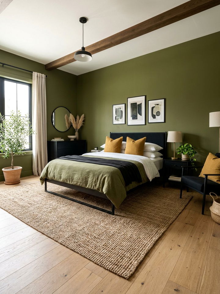 Olive Green Bedroom - 30 moody bedroom color ideas