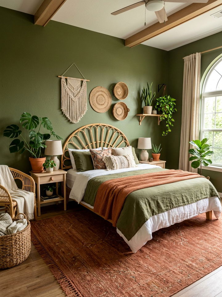 Olive Green Boho Bedroom - 30 green bedroom decor ideas