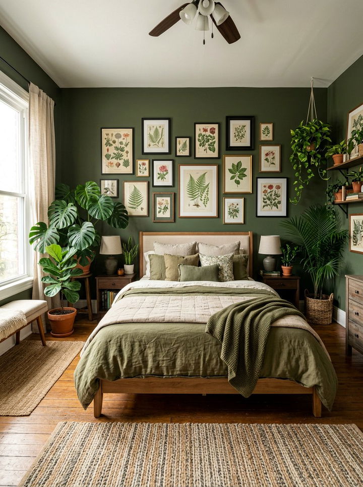 Olive Green Botanical Bedroom - 30 green bedroom ideas