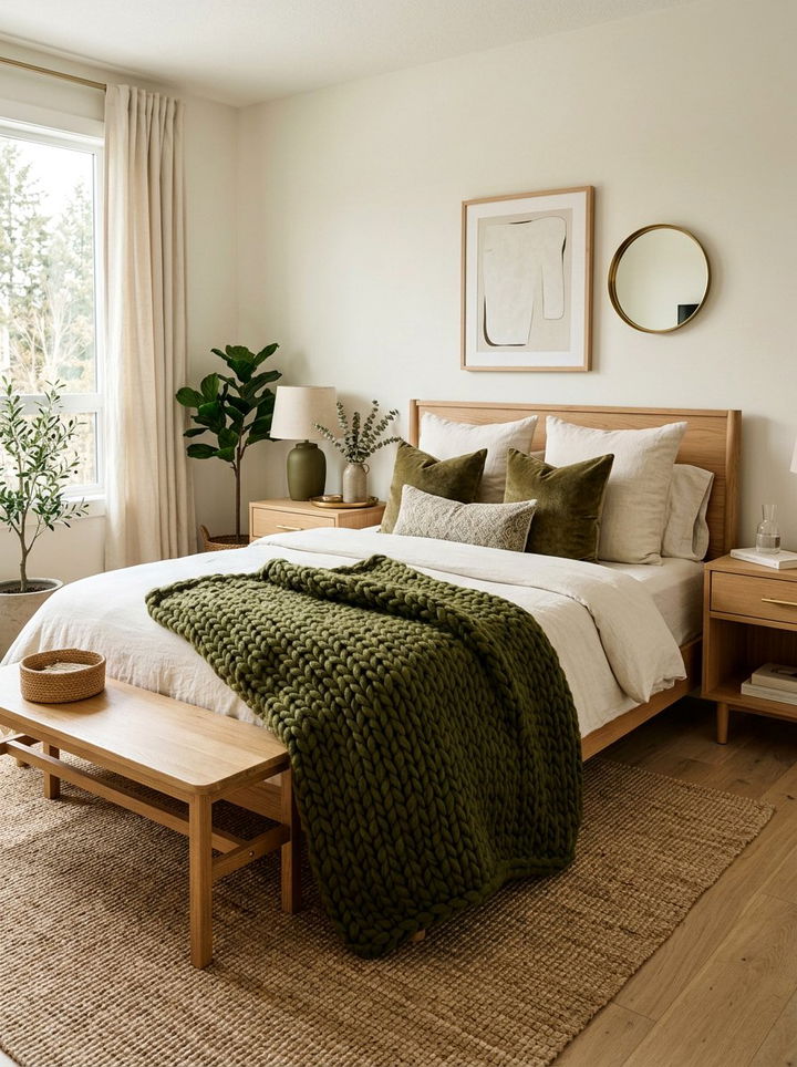 Olive Green Chunky Wool Throw - 30 bedroom knit blankets