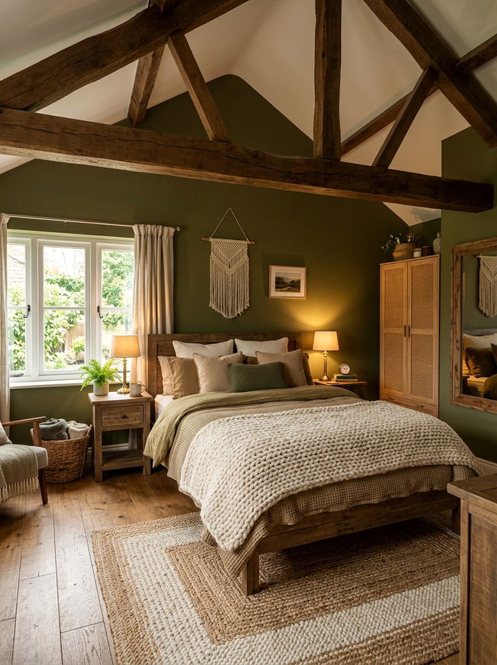 Olive Green Cozy Bedroom - 30 dark green bedroom ideas