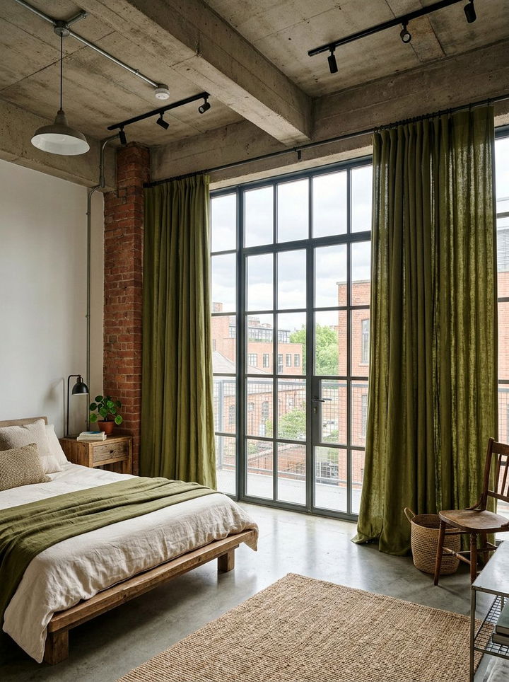 Olive Green Curtains Industrial - 30 industrial green bedroom ideas