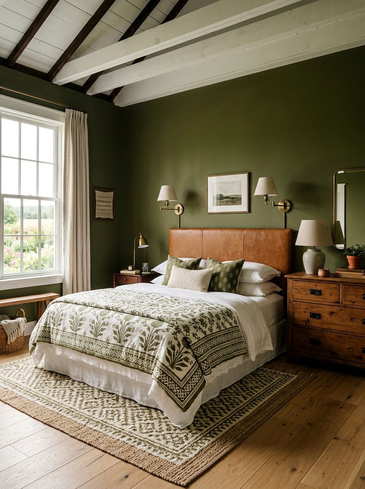 Olive Green Farmhouse Bedroom - 30 farmhouse bedroom color ideas