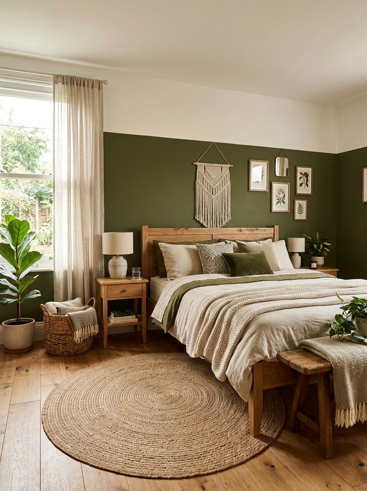 Olive Green Half Painted Wall - 30 bedroom half painted walls