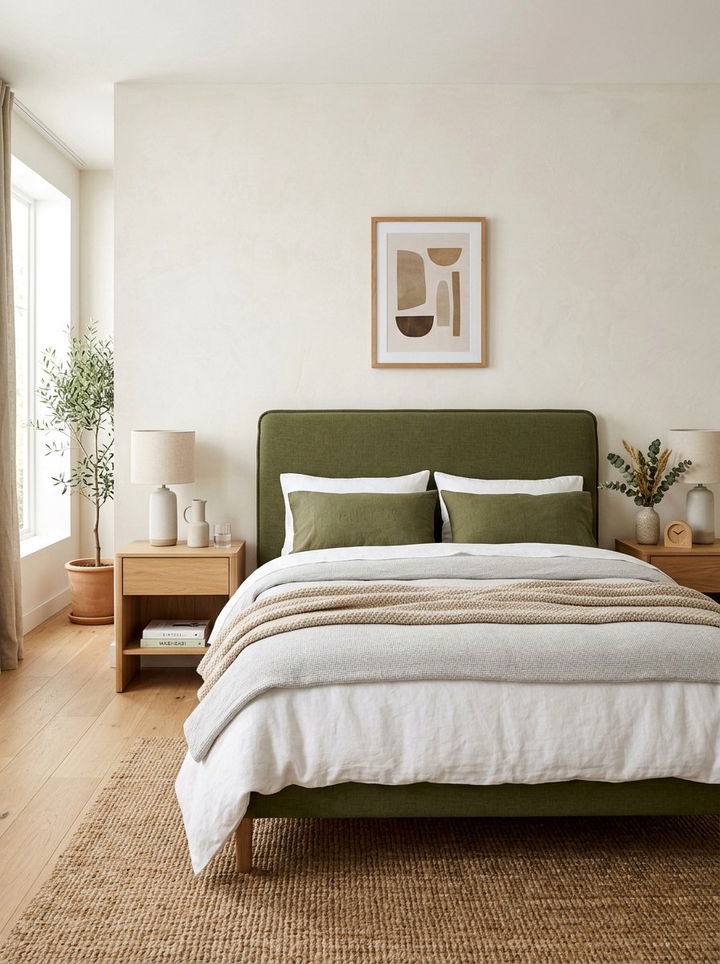 Olive Green Low Profile Headboard - 30 bedroom upholstered headboards