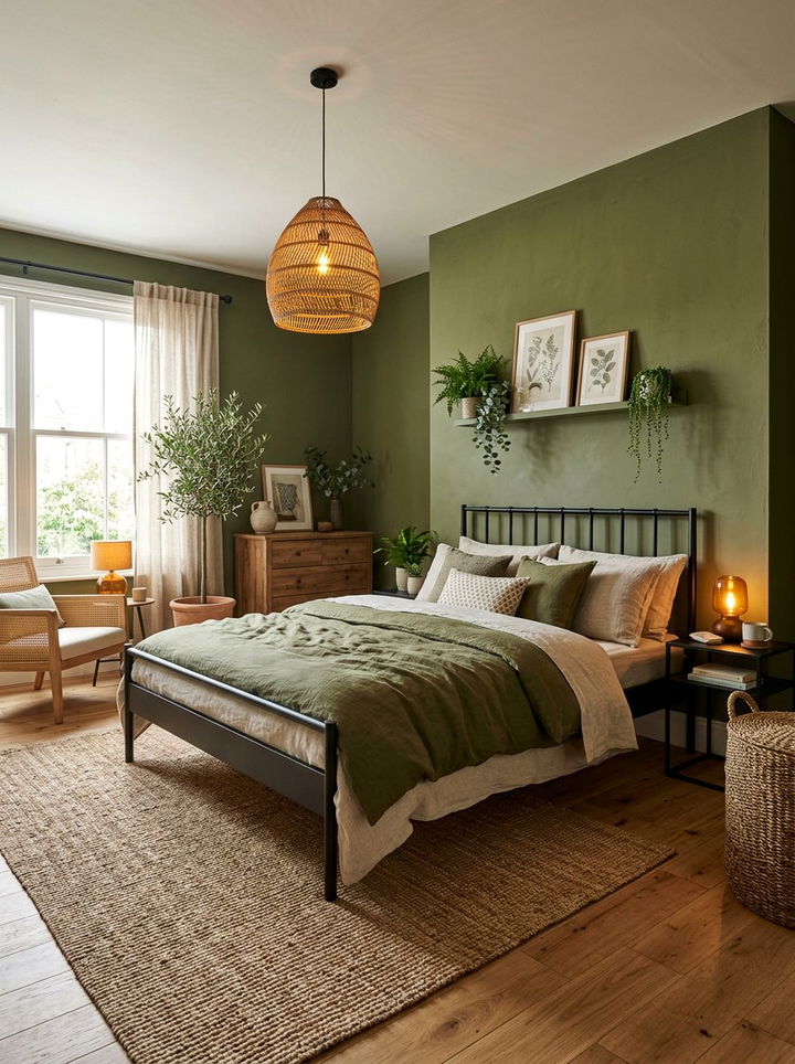 Olive Green Natural Bedroom - 30 rich color bedroom ideas