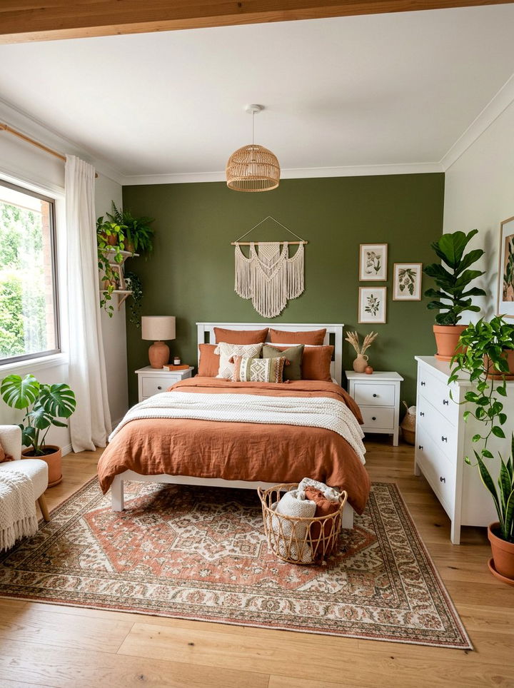 Olive Green Terracotta White Bedroom - 30 tricolor bedroom ideas