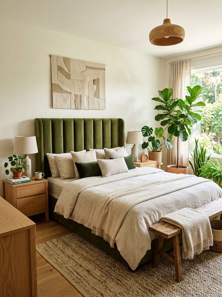 Olive Green Vertical Tufted Velvet Headboard - 30 bedroom velvet headboards