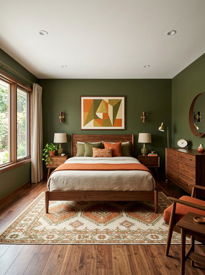 Olive Mid Century Bedroom - 30 green bedroom ideas