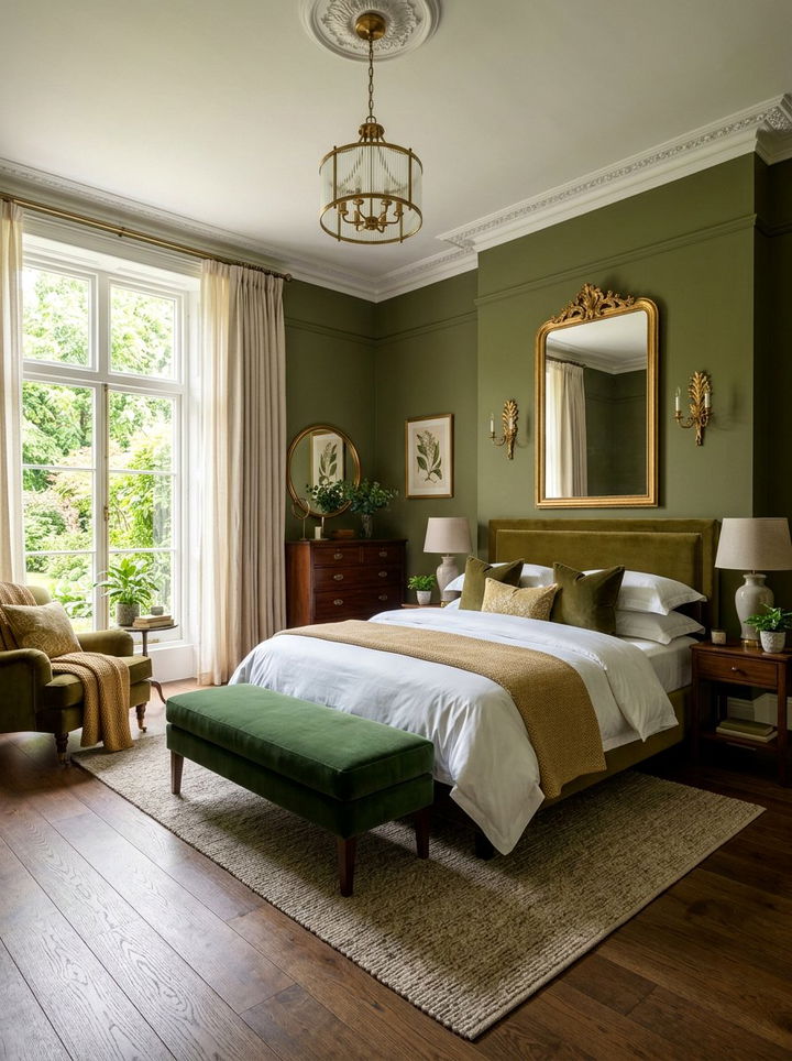Olive and gold bedroom - 30 spring inspired bedroom color ideas