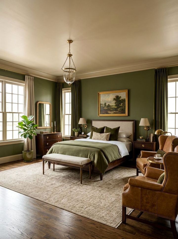 Olive green and beige bedroom - 30 two tone bedroom ideas