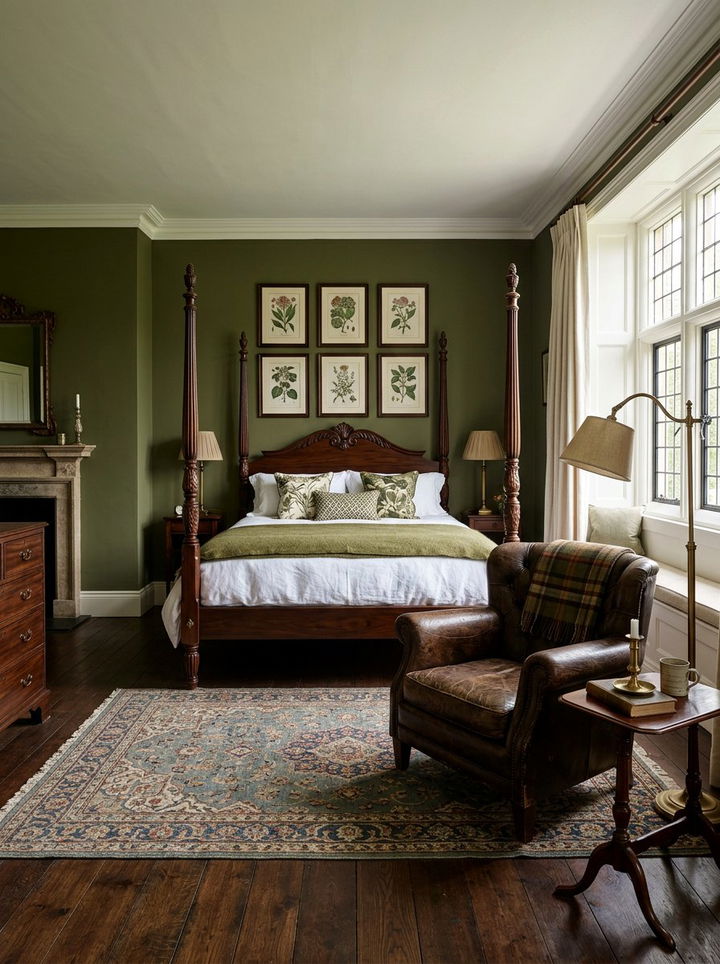 Olive green antique bedroom - 30 vintage bedroom color ideas