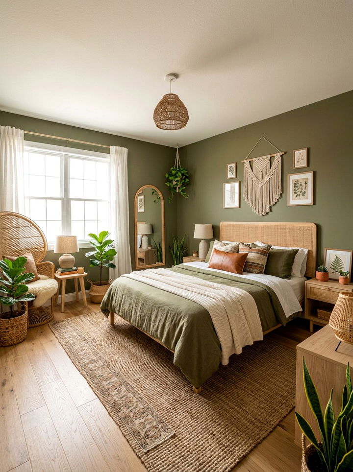 Olive green boho bedroom - 30 boho bedroom color ideas