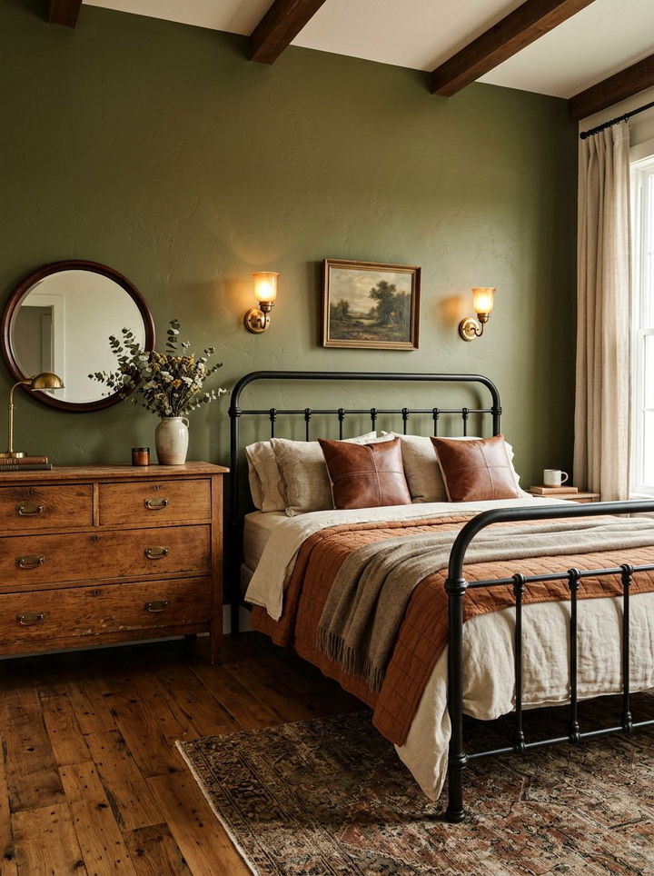 Olive green farmhouse wall - 30 farmhouse green bedroom ideas