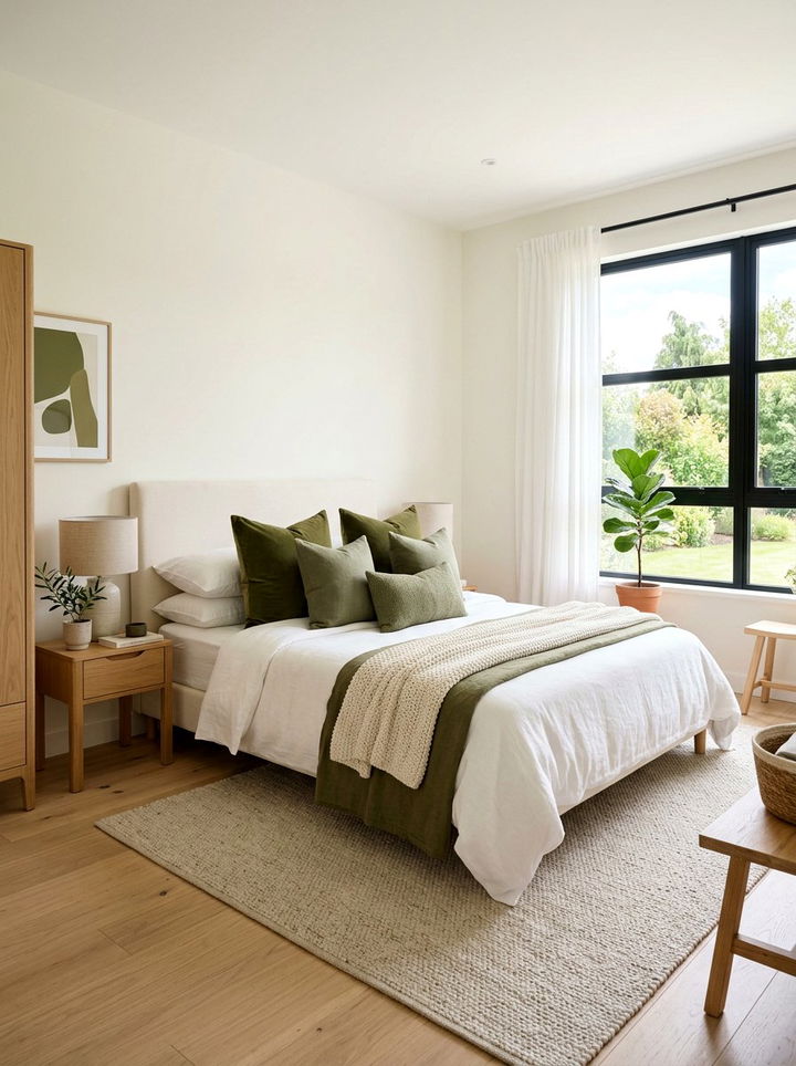 Olive green throw pillows - 30 olive and cream bedroom ideas