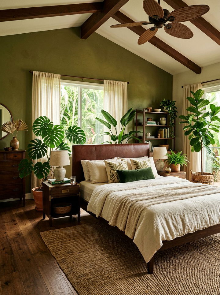 Olive green tropical bedroom - 30 tropical bedroom color ideas