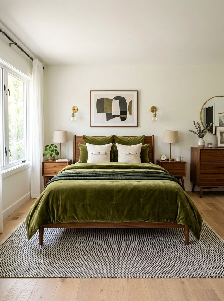 Olive green velvet bedding - 30 bedroom velvet bedding ideas